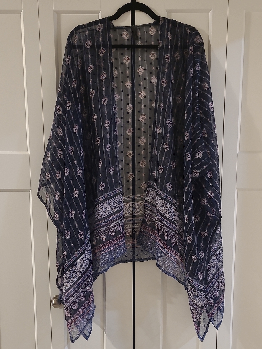 Lane Bryant Navy Sheer Patterned Kimono Cover-Up
